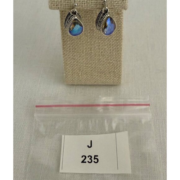 Iridescent Purple Teardrop Silver Plated Earrings Coquette Romantic Petite Glam - Picture 7 of 7